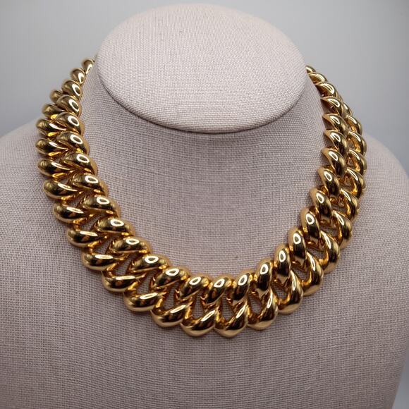 Monet Jewelry - Vintage MONET Gold Plated Chunky Link Necklace 1980s 16 Inch